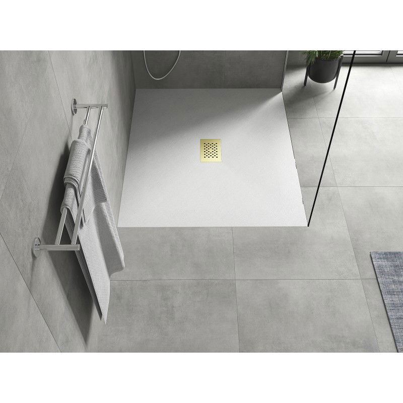 Mexen Hugo rectangular shower tray SMC 110 x 100 cm, white, gold cover - 42101011-G