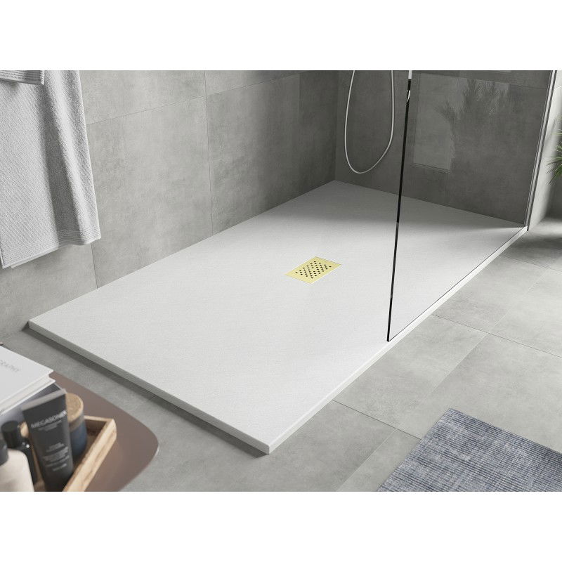 Mexen Hugo rectangular shower tray SMC 160 x 100 cm, white, gold cover - 42101016-G