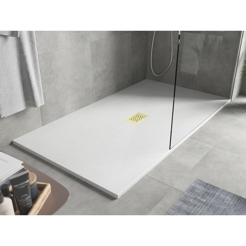 Mexen Hugo rectangular SMC shower tray 160 x 100 cm, white, gold cover - 42101016-G