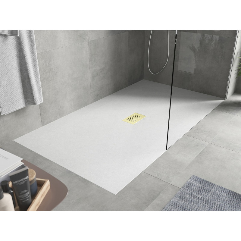 Mexen Hugo rectangular SMC shower tray 160 x 100 cm, white, gold cover - 42101016-G