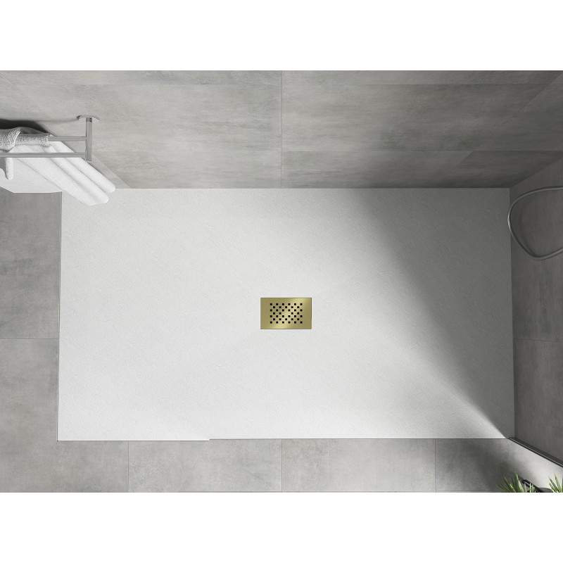 Mexen Hugo rectangular SMC shower tray 160 x 100 cm, white, gold cover - 42101016-G