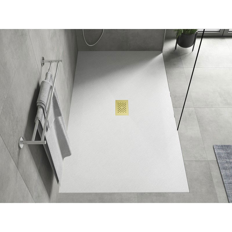 Mexen Hugo rectangular shower tray SMC 160 x 100 cm, white, gold cover - 42101016-G