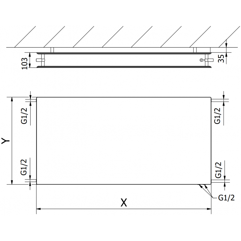 Mexen CVHF20 Hygiene Flat panel radiator 900 x 700 mm, bottom connection, 979 W, anthracite - W620HF-090-070-66