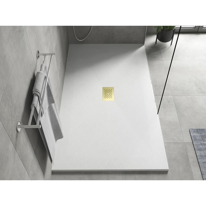 Mexen Hugo rectangular SMC shower tray 160 x 100 cm, white, gold cover - 42101016-G