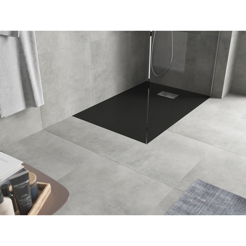 Mexen Hugo rectangular SMC shower tray 120 x 70 cm, black, inox cover - 42707012-X