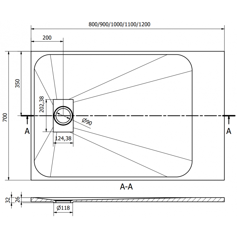 Mexen Hugo rectangular tray SMC 110 x 70 cm, black, inox cover - 42707011-X
