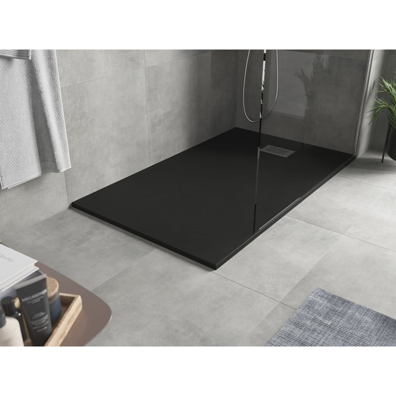 Mexen Hugo rectangular shower tray SMC 150 x 70 cm, black, inox cover - 42707015-X