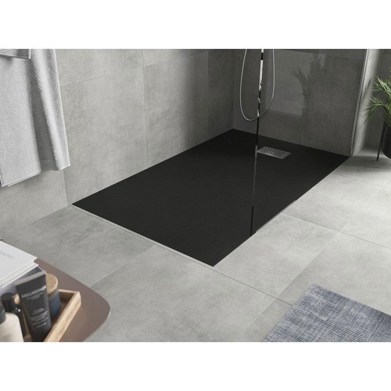 Mexen Hugo rectangular shower tray SMC 160 x 70 cm, black, inox cover - 42707016-X