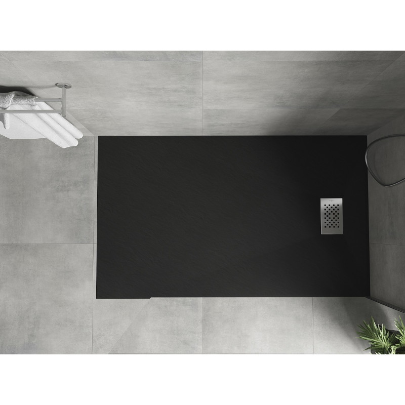 Mexen Hugo rectangular SMC shower tray 140 x 70 cm, black, inox cover - 42707014-X