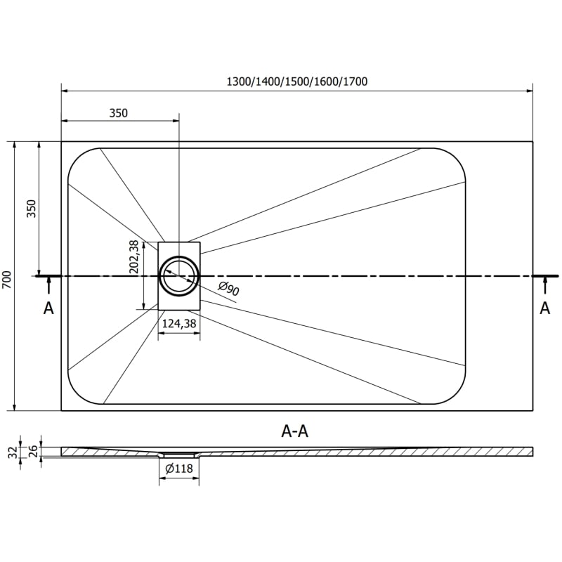Mexen Hugo rectangular shower tray SMC 150 x 70 cm, black, inox cover - 42707015-X