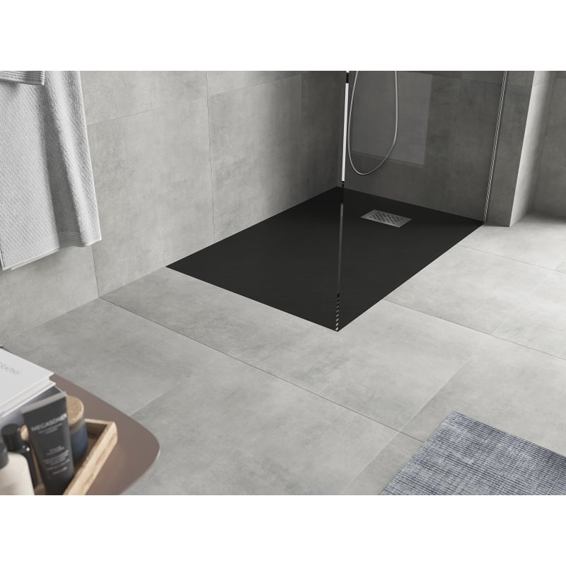 Mexen Hugo rectangular SMC shower tray 130 x 80 cm, black, inox cover - 42708013-X