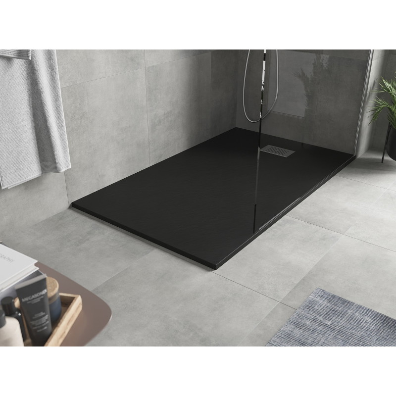 Mexen Hugo rectangular SMC shower tray 140 x 80 cm, black, inox cover - 42708014-X