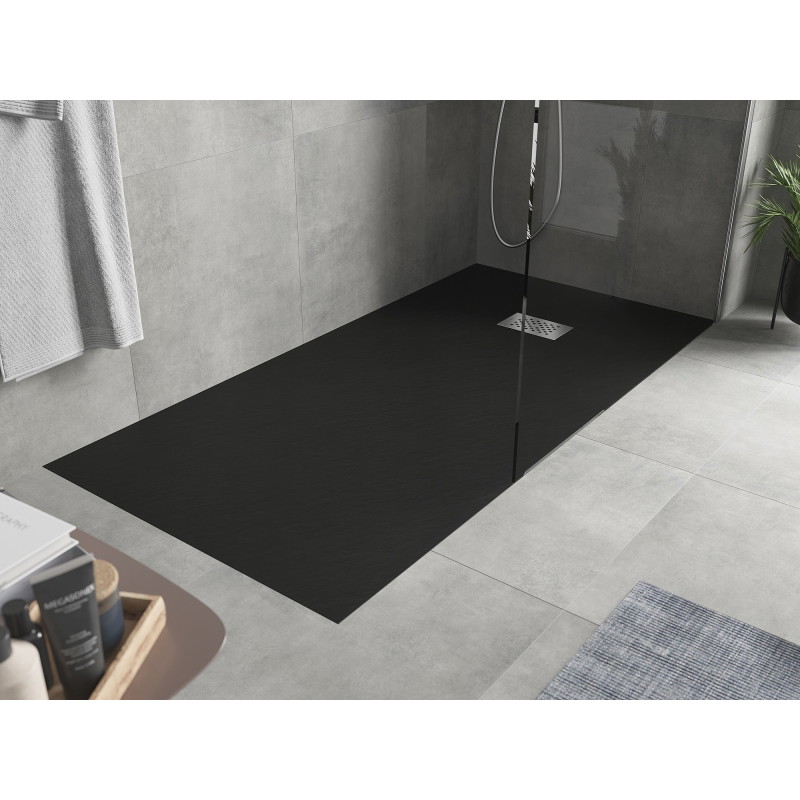 Mexen Hugo rectangular shower tray SMC 180 x 80 cm, black, inox cover - 42708018-X