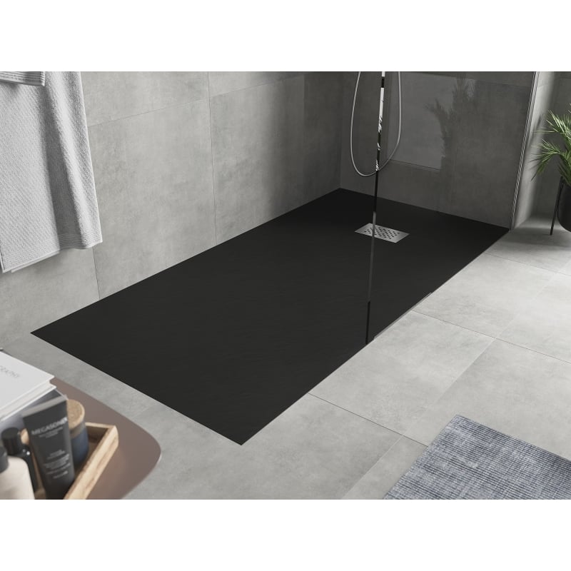Mexen Hugo rectangular SMC shower tray 180 x 80 cm, black, inox cover - 42708018-X