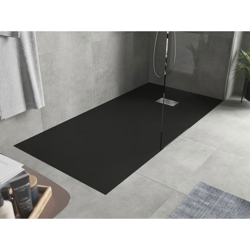Mexen Hugo rectangular shower tray SMC 170 x 80 cm, black, inox cover - 42708017-X