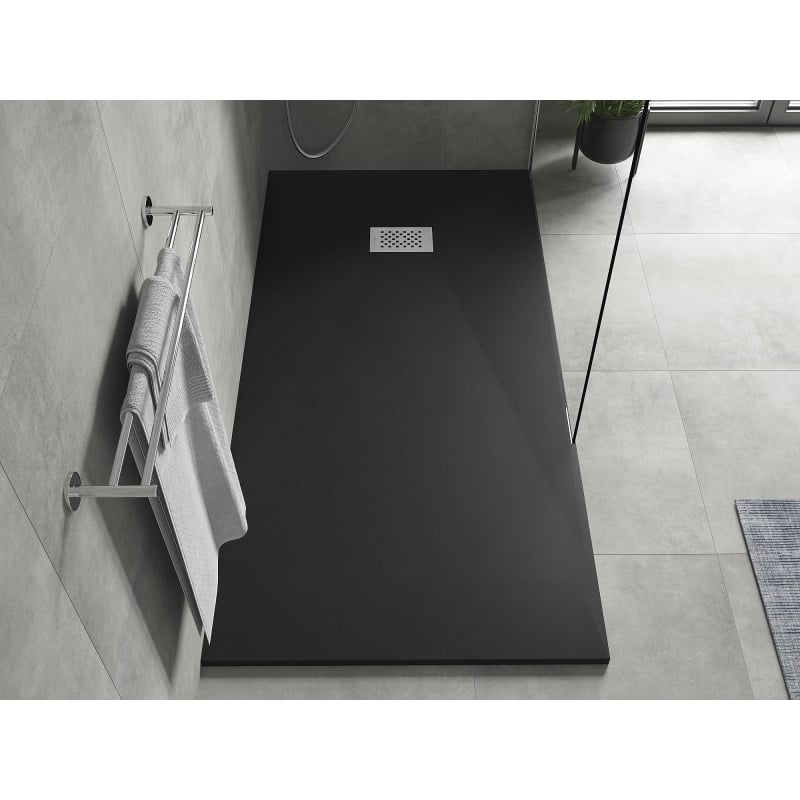 Mexen Hugo rectangular SMC shower tray 180 x 80 cm, black, inox cover - 42708018-X