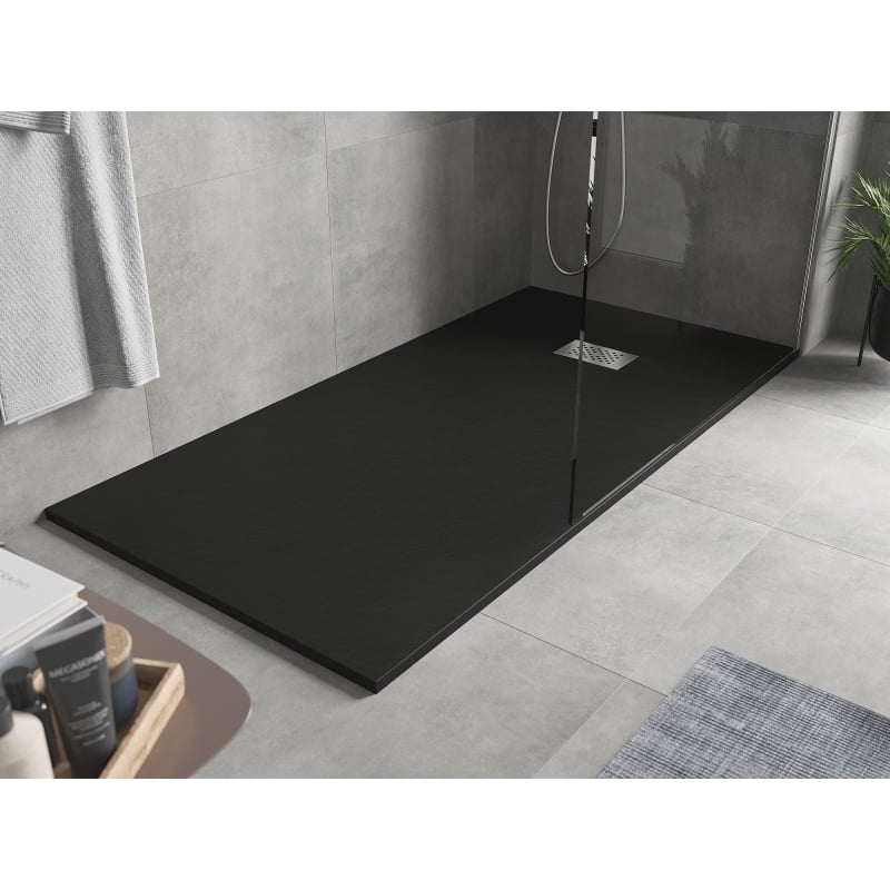 Mexen Hugo rectangular shower tray SMC 180 x 80 cm, black, inox cover - 42708018-X