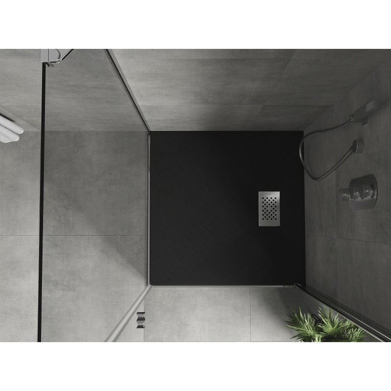 Mexen Hugo SMC square shower tray 90 x 90 cm, black, inox cover - 42709090-X