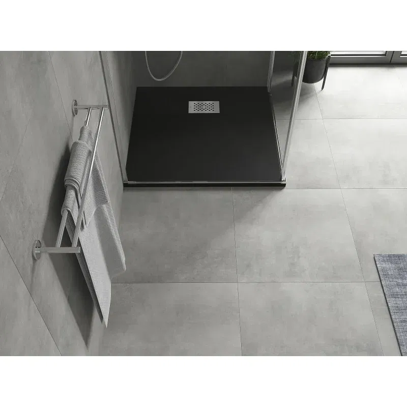 Mexen Hugo square shower tray SMC 90 x 90 cm, black, inox cover - 42709090-X