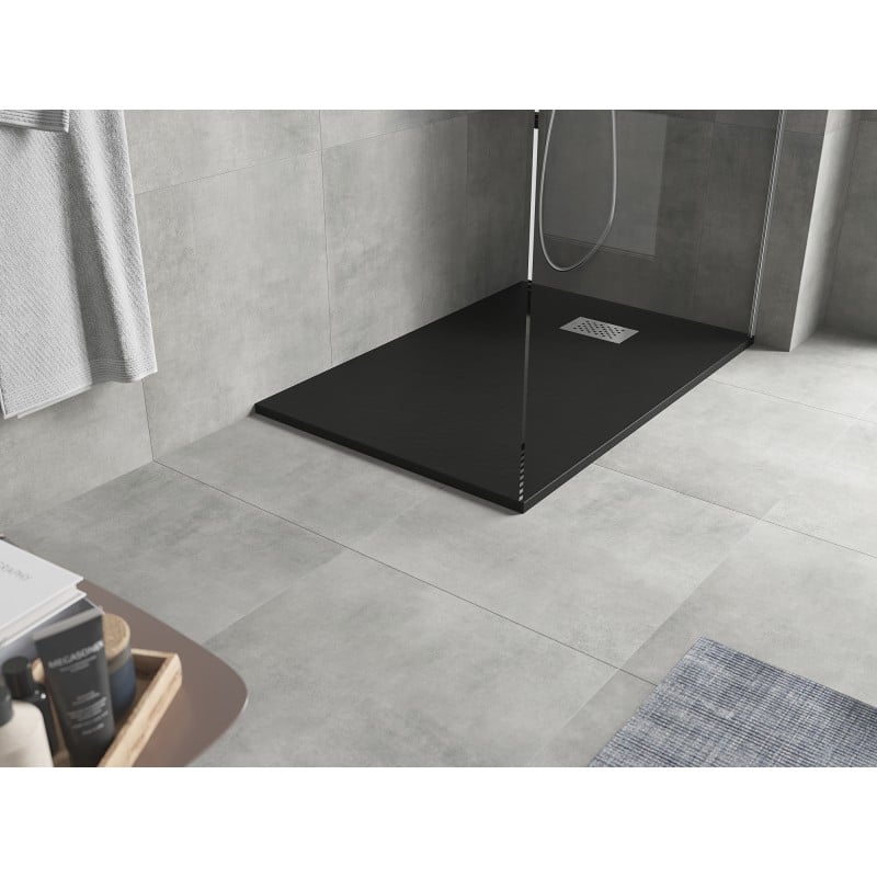 Mexen Hugo rectangular shower tray SMC 130 x 90 cm, black, inox cover - 42709013-X