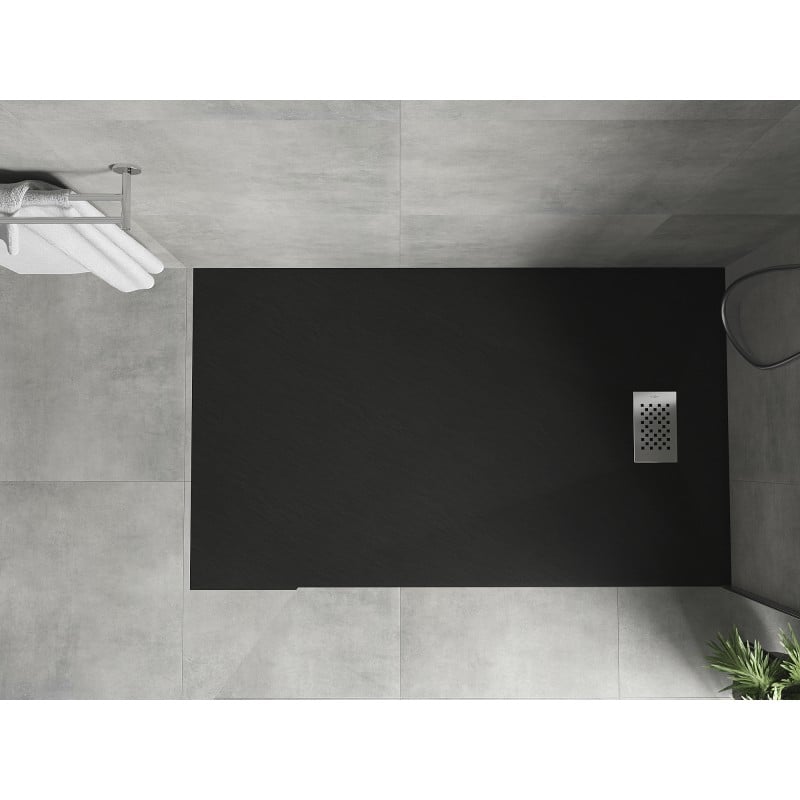 Mexen Hugo SMC Rectangular Shower Tray 140 x 90 cm, Black, Inox Cover - 42709014-X