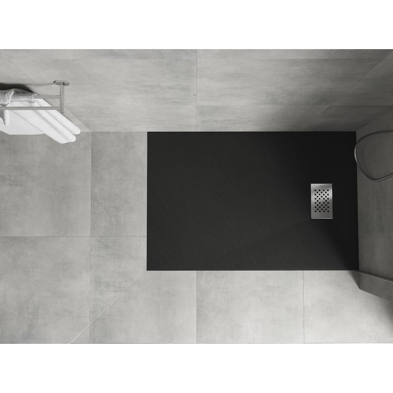 Mexen Hugo rectangular SMC shower tray 110 x 90 cm, black, inox cover - 42709011-X
