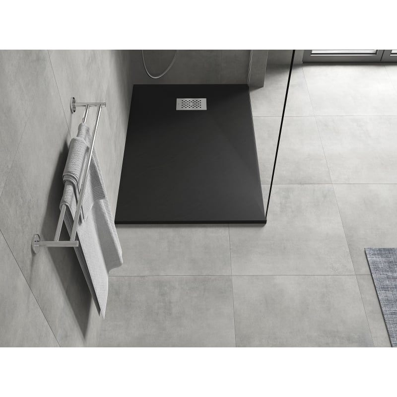 Mexen Hugo rectangular SMC shower tray 110 x 90 cm, black, inox cover - 42709011-X