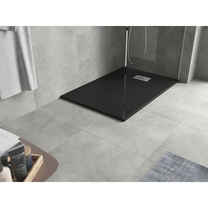 Mexen Hugo rectangular shower tray SMC 100 x 90 cm, black, inox cover - 42709010-X
