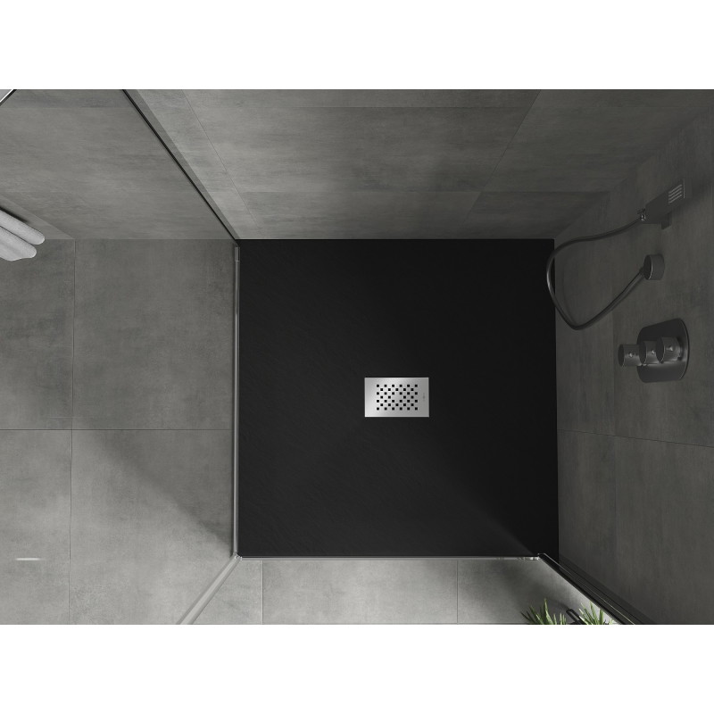 Mexen Hugo square SMC shower tray 100 x 100 cm, black, inox cover - 42701010-X