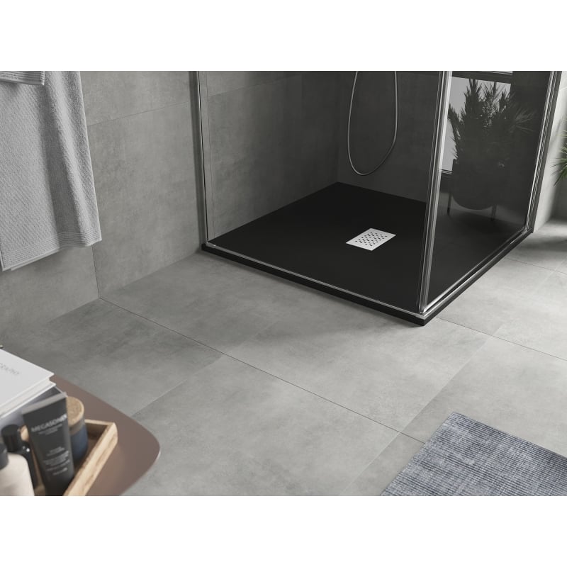 Mexen Hugo square SMC shower tray 100 x 100 cm, black, inox cover - 42701010-X
