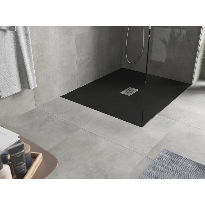 Mexen Hugo Rectangular SMC Shower Tray 130 x 100 cm, Black, Inox Cover - 42701013-X