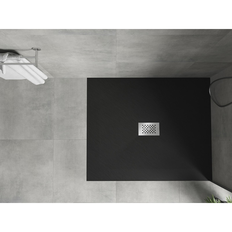 Mexen Hugo rectangular SMC shower tray 140 x 100 cm, black, inox cover - 42701014-X