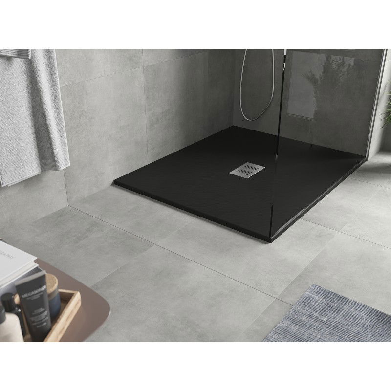 Mexen Hugo SMC Rectangular Shower Tray 140 x 100 cm, Black, Inox Cover - 42701014-X