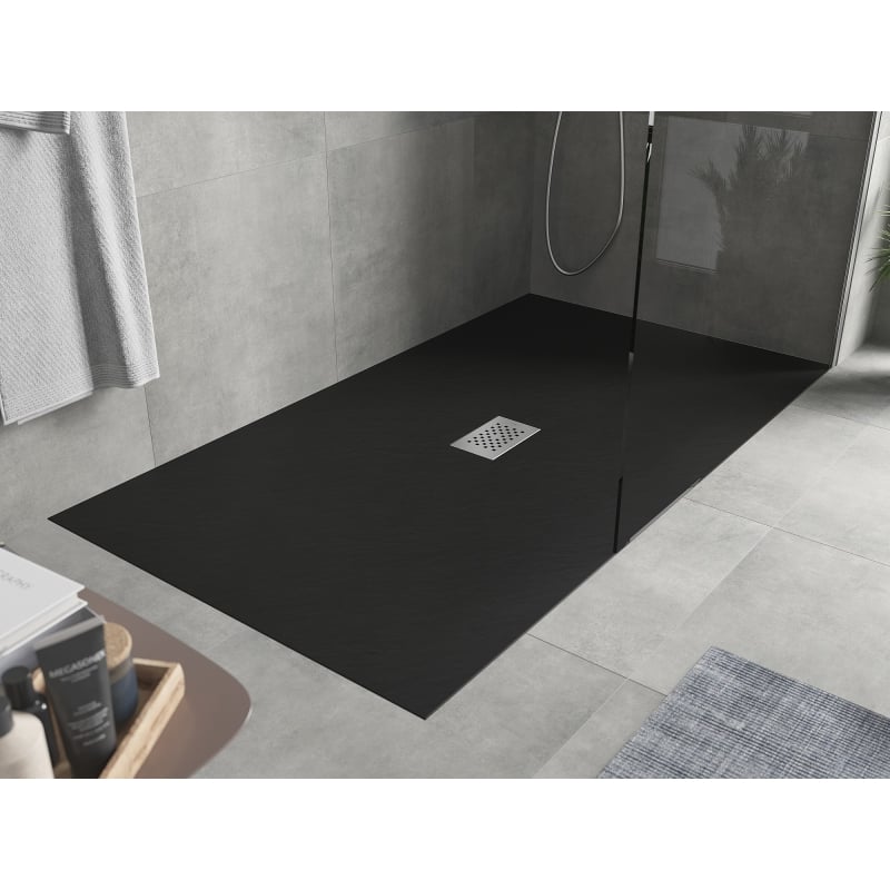 Mexen Hugo rectangular SMC shower tray 160 x 100 cm, black, inox cover - 42701016-X
