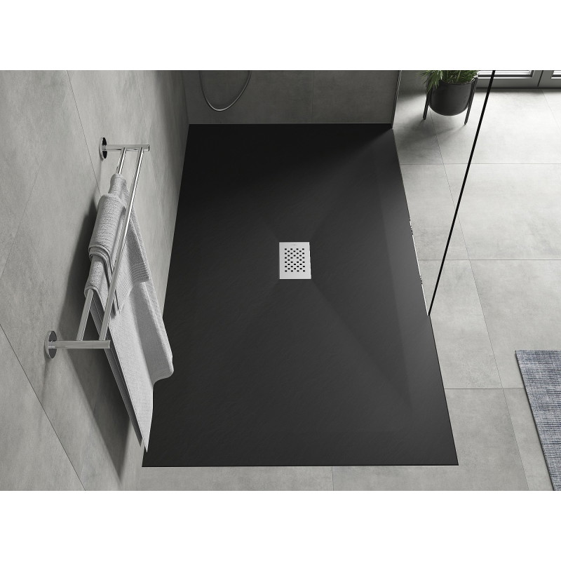 Mexen Hugo rectangular SMC shower tray 160 x 100 cm, black, inox cover - 42701016-X