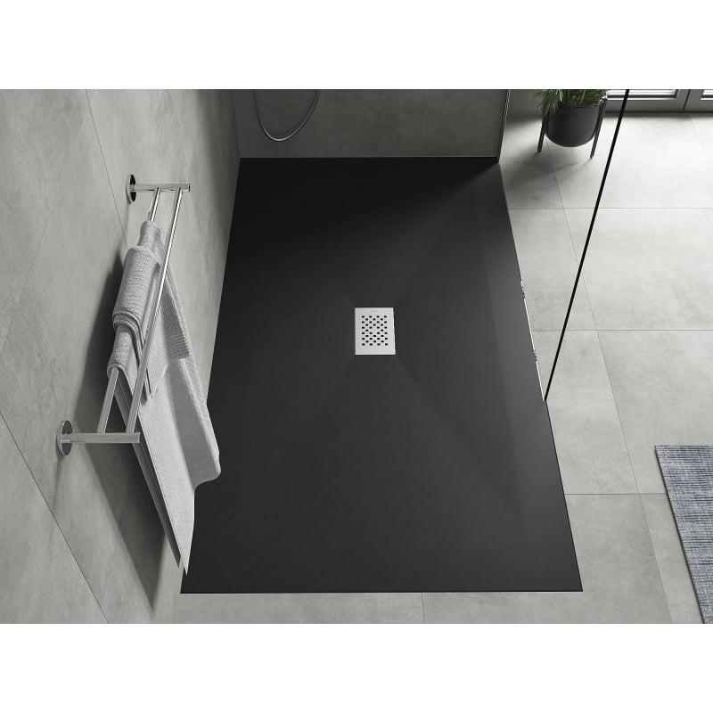Mexen Hugo rectangular SMC shower tray 170 x 100 cm, black, inox cover - 42701017-X