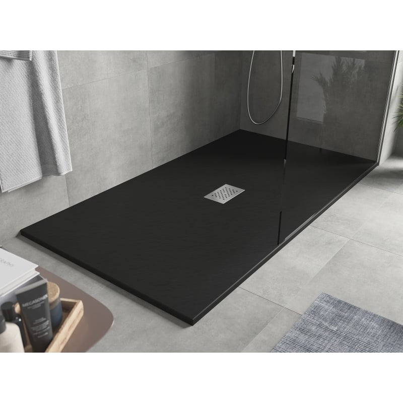 Mexen Hugo rectangular SMC shower tray 160 x 100 cm, black, inox cover - 42701016-X