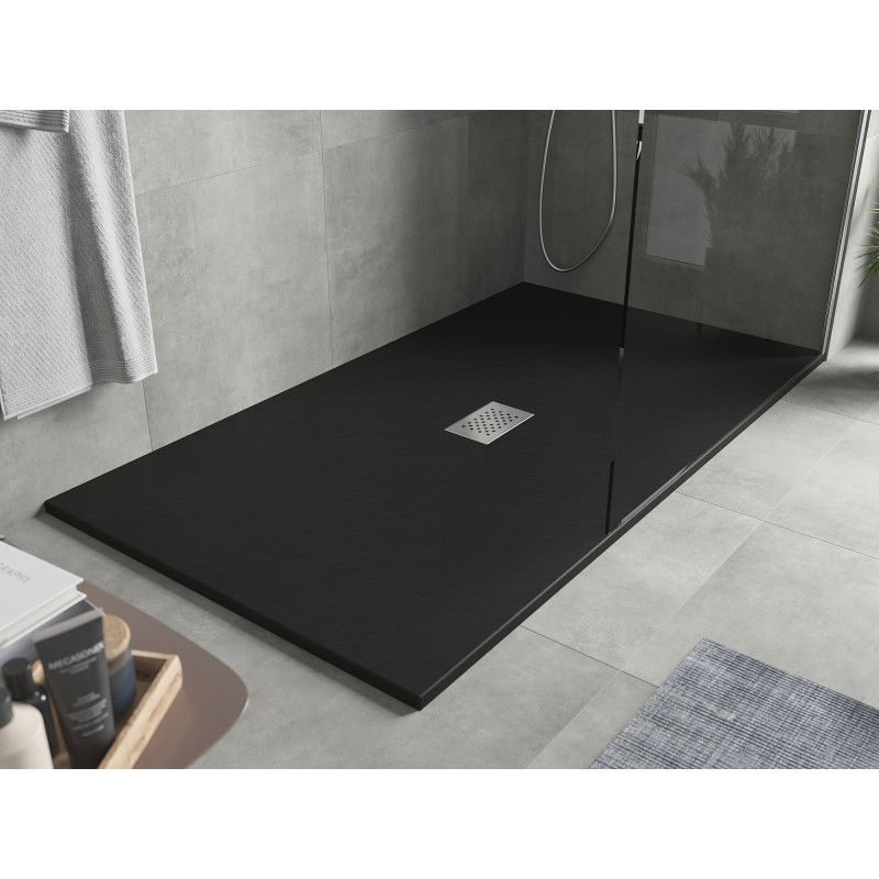 Mexen Hugo rectangular shower tray SMC 180 x 100 cm, black, inox cover - 42701018-X