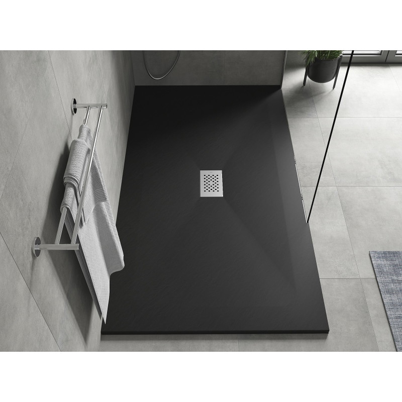 Mexen Hugo rectangular SMC shower tray 180 x 100 cm, black, inox cover - 42701018-X