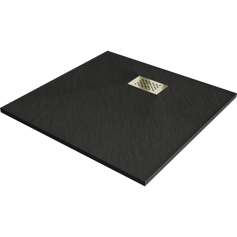 Mexen Hugo square shower tray SMC 70 x 70 cm, black, gold cover - 42707070-G