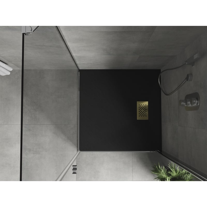 Mexen Hugo square SMC shower tray 70 x 70 cm, black, gold cover - 42707070-G