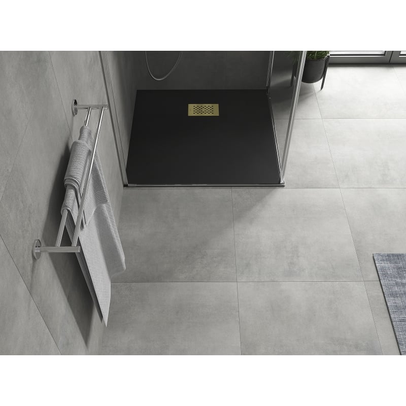 Mexen Hugo square shower tray SMC 90 x 90 cm, black with a gold cover - 42709090-G