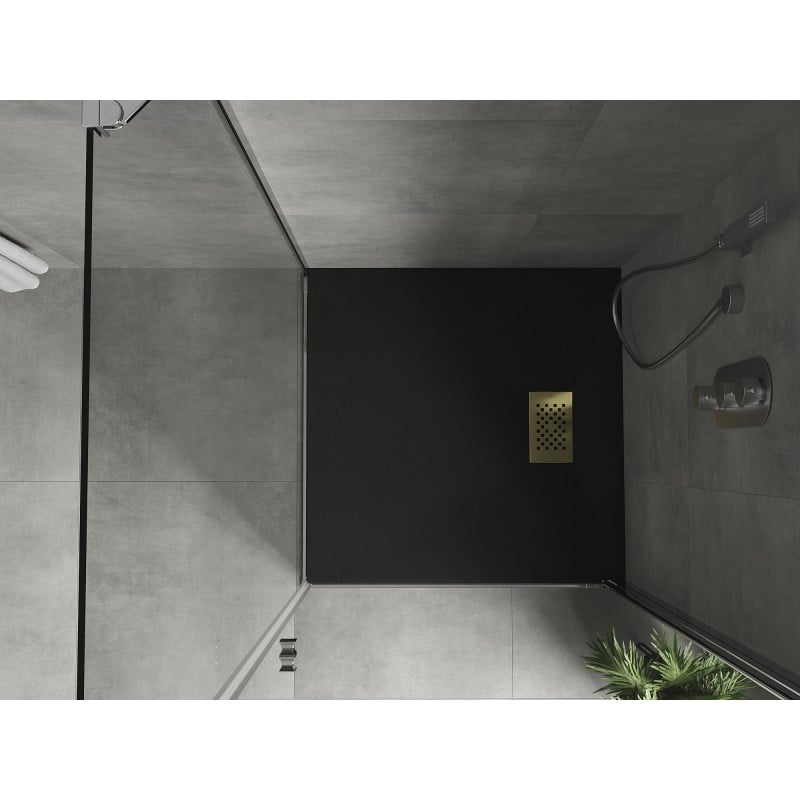 Mexen Hugo square shower tray SMC 80 x 80 cm, black, gold cover - 42708080-G