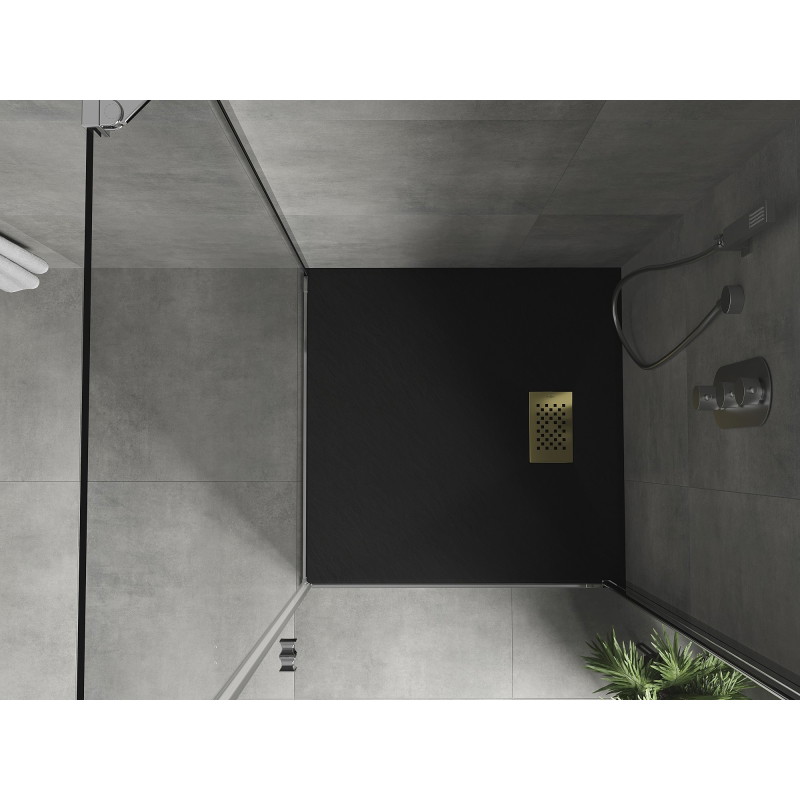 Mexen Hugo square shower tray SMC 90 x 90 cm, black with a gold cover - 42709090-G