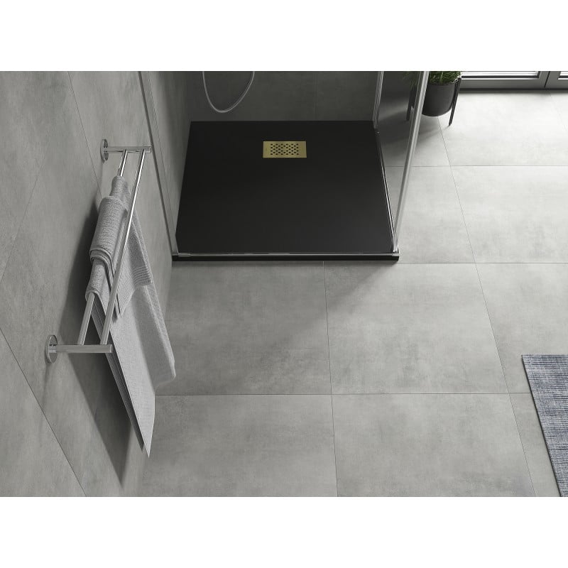 Mexen Hugo shower tray square SMC 90 x 90 cm, black, gold cover - 42709090-G