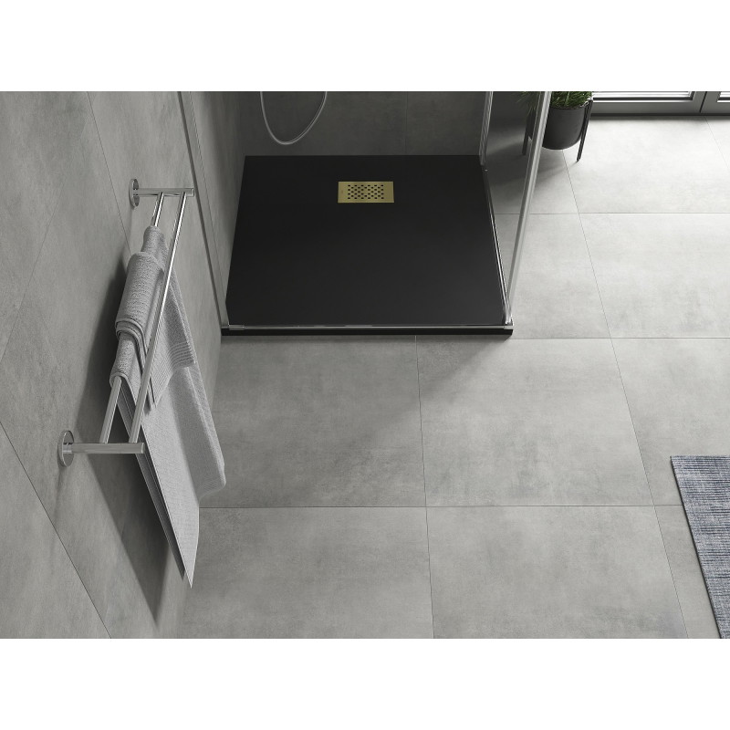 Mexen Hugo square shower tray SMC 90 x 90 cm, black, gold cover - 42709090-G