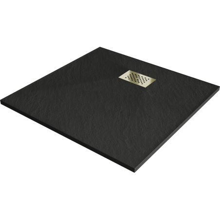 Mexen Hugo square shower tray SMC 90 x 90 cm, black with a gold cover - 42709090-G