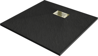 Mexen Hugo square shower tray SMC 90 x 90 cm, black with a gold cover - 42709090-G