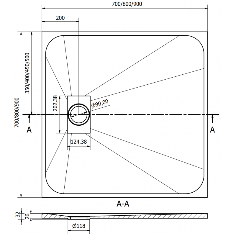 Mexen Hugo shower tray square SMC 90 x 90 cm, black, gold cover - 42709090-G