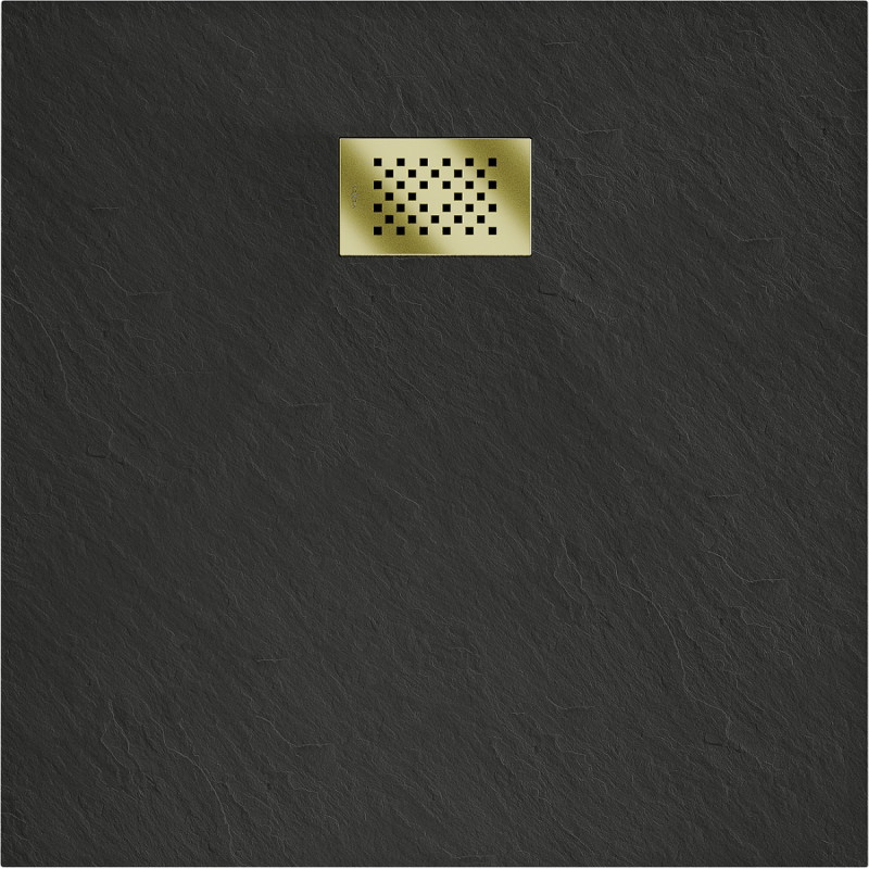 Mexen Hugo square shower tray SMC 90 x 90 cm, black, gold cover - 42709090-G